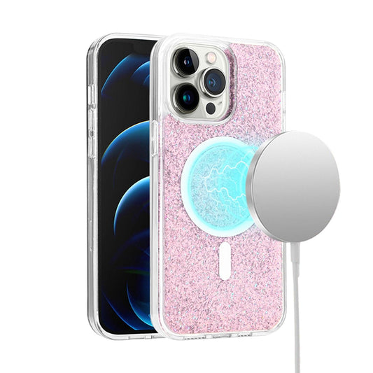 iPhone 15 Glitter Hybrid Case with Magnetic Circle