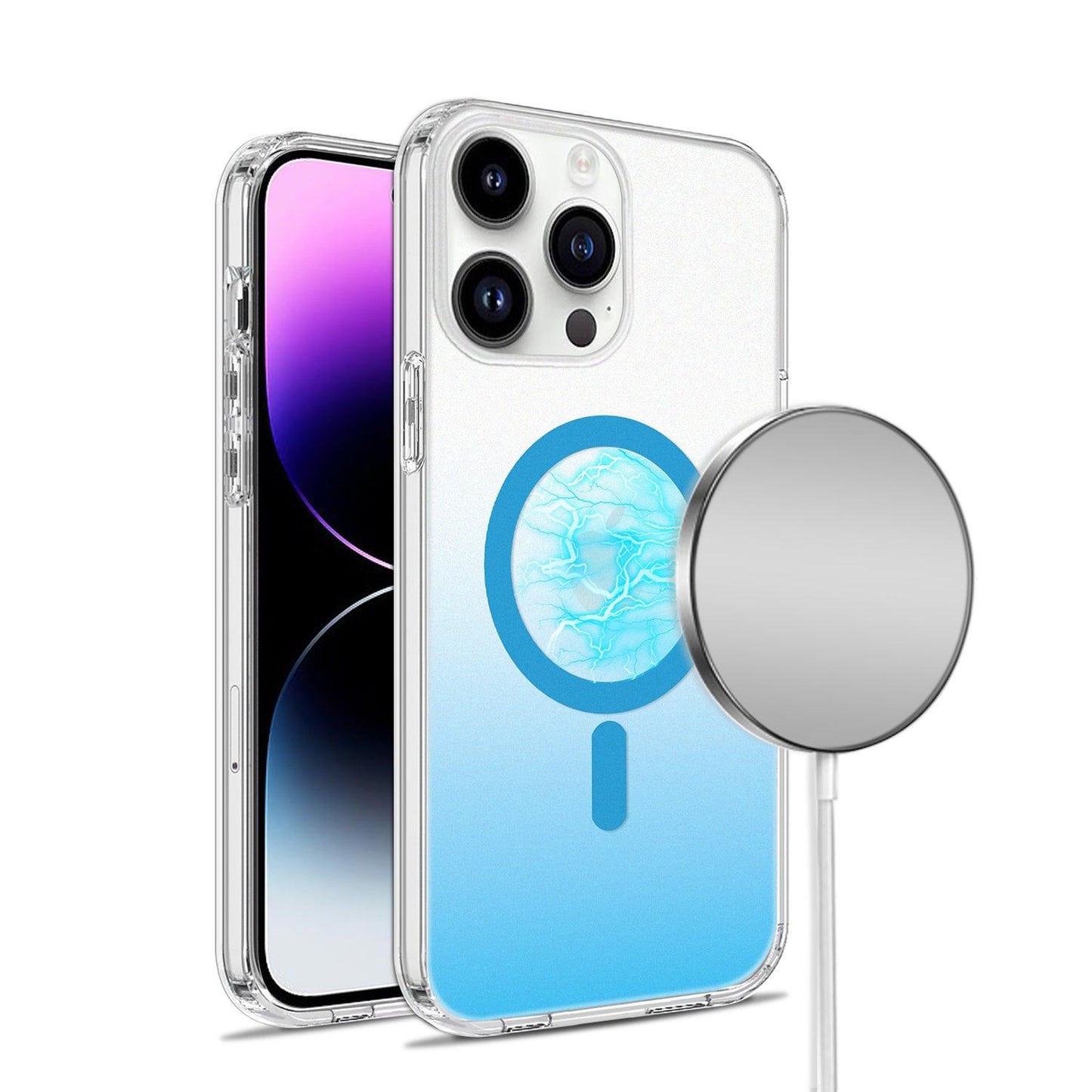 iPhone 14 Pro Max Frosted Two Tone Magnetic Circle Shockproof Transparent Hybrid