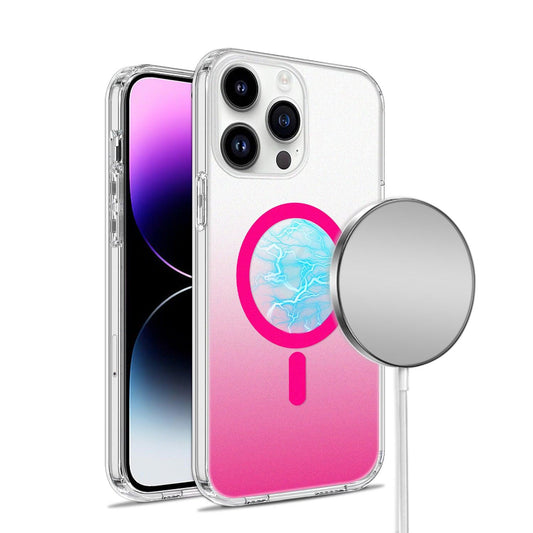 iPhone 14 Pro Max Frosted Two Tone Magnetic Circle Shockproof Transparent Hybrid