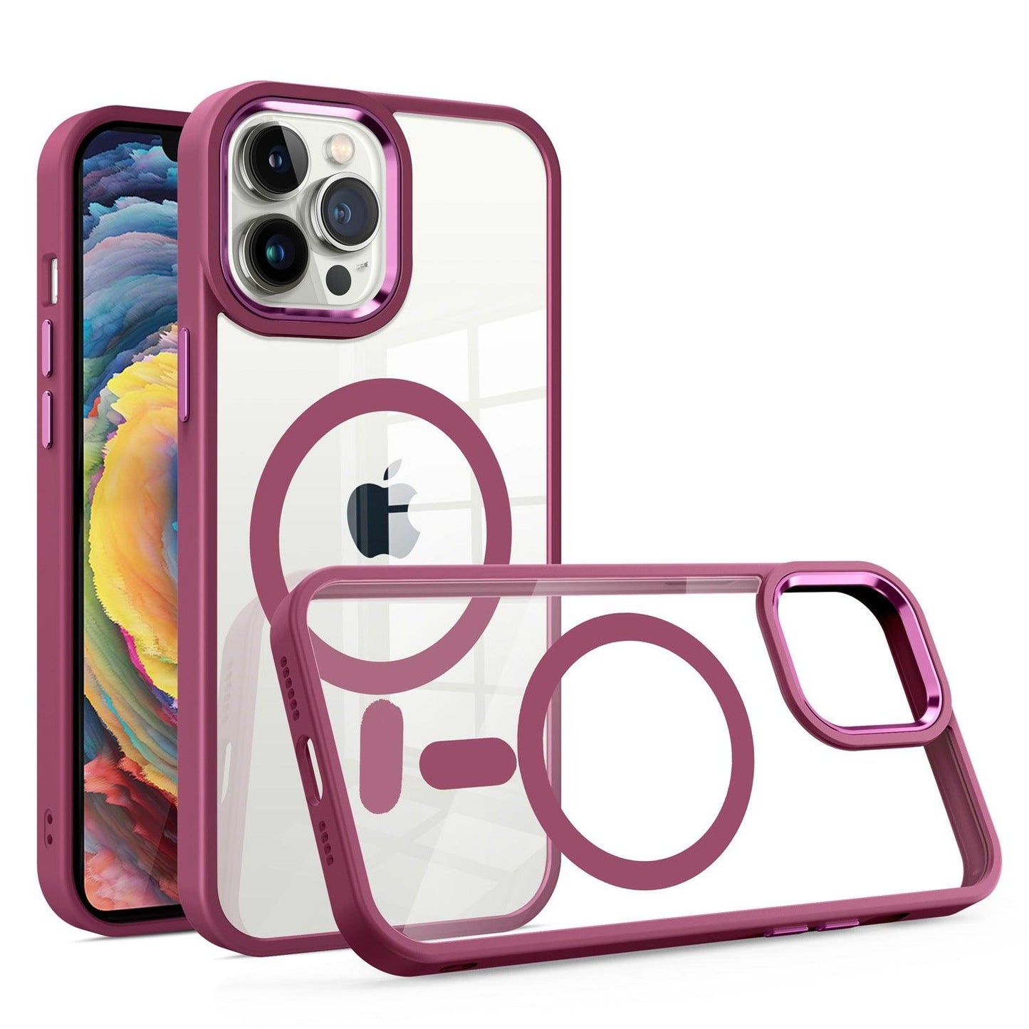 iPhone 15 Pro Max Clear Acrylic Thick Metal Button Hybrid Case