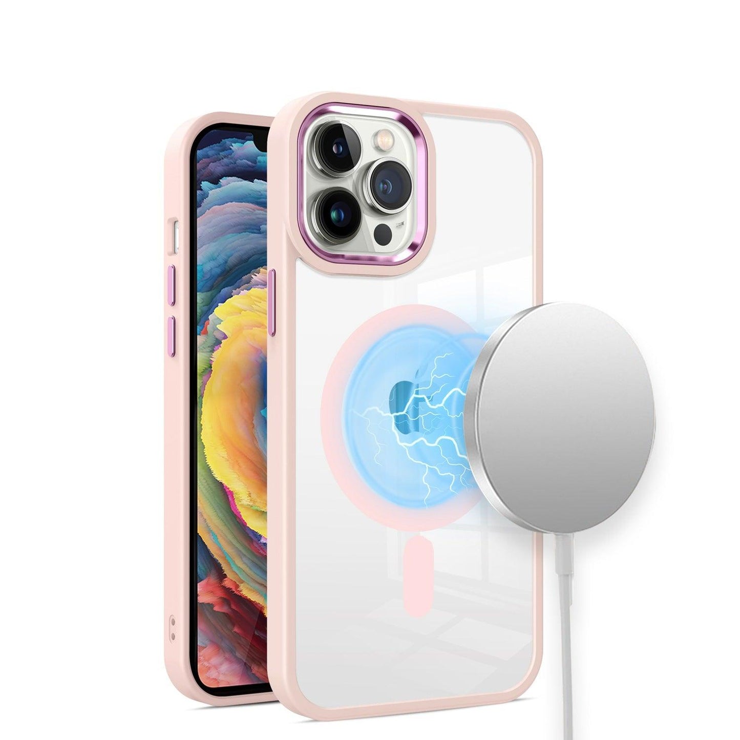 iPhone 14 Pro Max Greatest Clear Acrylic Magnetic Circle Shockproof ToughThick Metal Button Hybrid