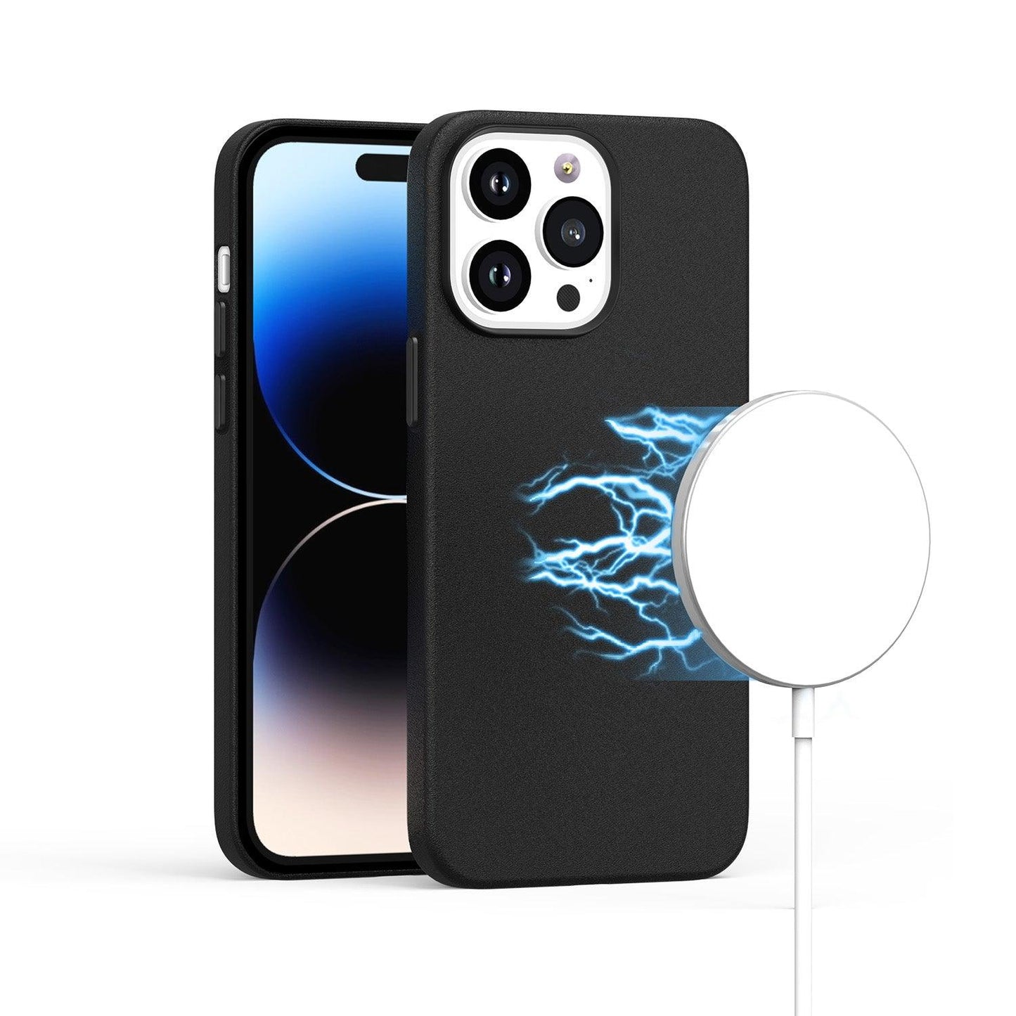 iPhone 15 Pro Max PU Leather Magnetic Circle Metal Buttons Case