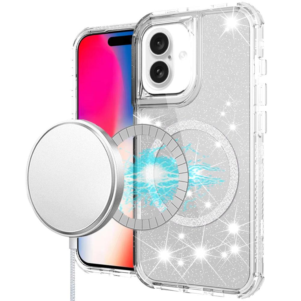 iPhone 16 Magnetic Ring Glitter 3in1 Hybrid Case Cover