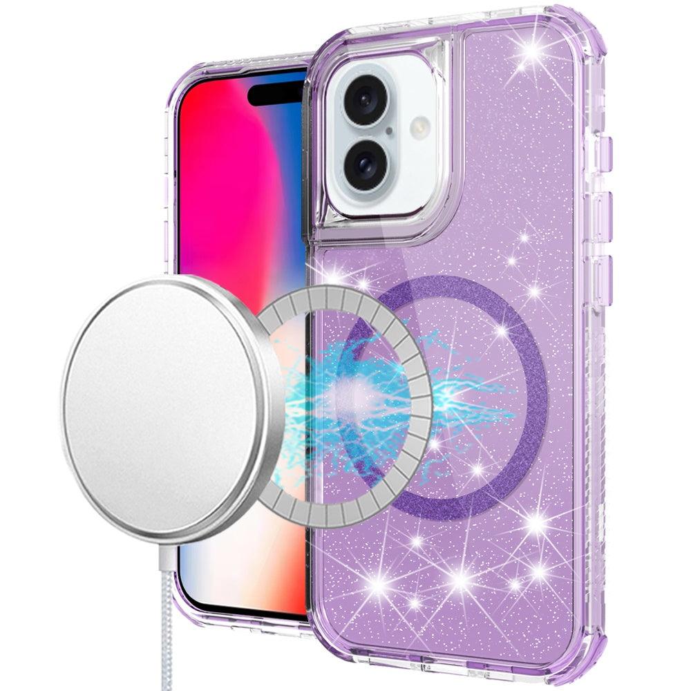 iPhone 16 Magnetic Ring Glitter 3in1 Hybrid Case Cover