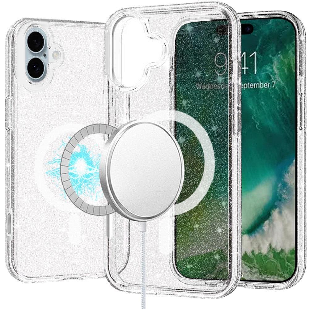 iPhone 16 Glitter Ultra Magnetic Circle Transparent Hybrid