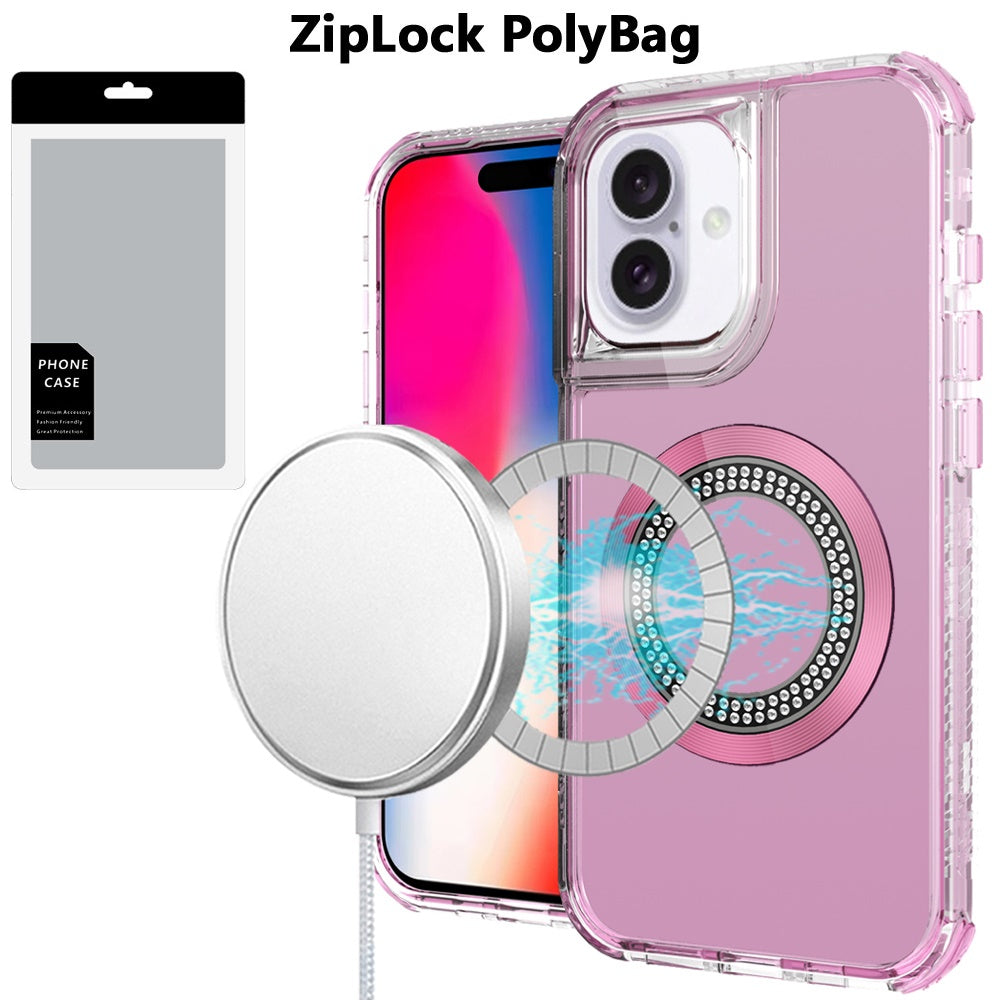 iPhone 16 Magnetic Ring Bling Chrome 3in1 Hybrid Case
