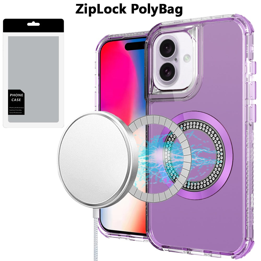 iPhone 16 Magnetic Ring Bling Chrome 3in1 Hybrid Case