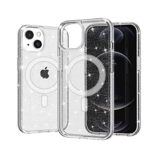 iPhone 14 Pro Max Glitter Magnetic Circle Transparent Hybrid Case