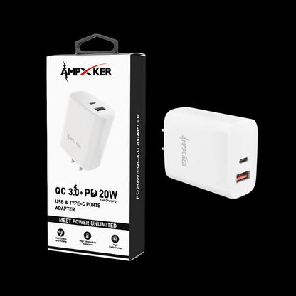 Ampker Power Adapter Dual USB-C 20w