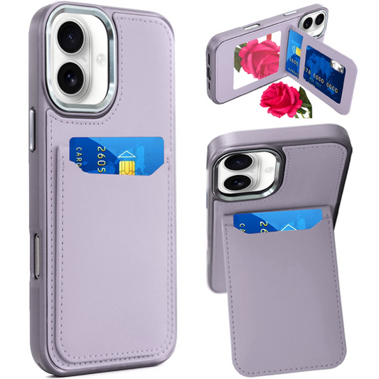 iPhone 17 Card Holder with Mirror Inside PU Leather Case Light Purple